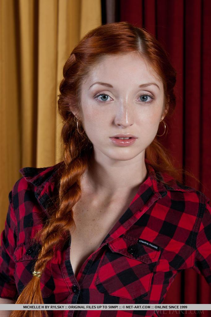 Adorable redhead teen Michelle strips off her plaid shirt to give you her tight body #59532335