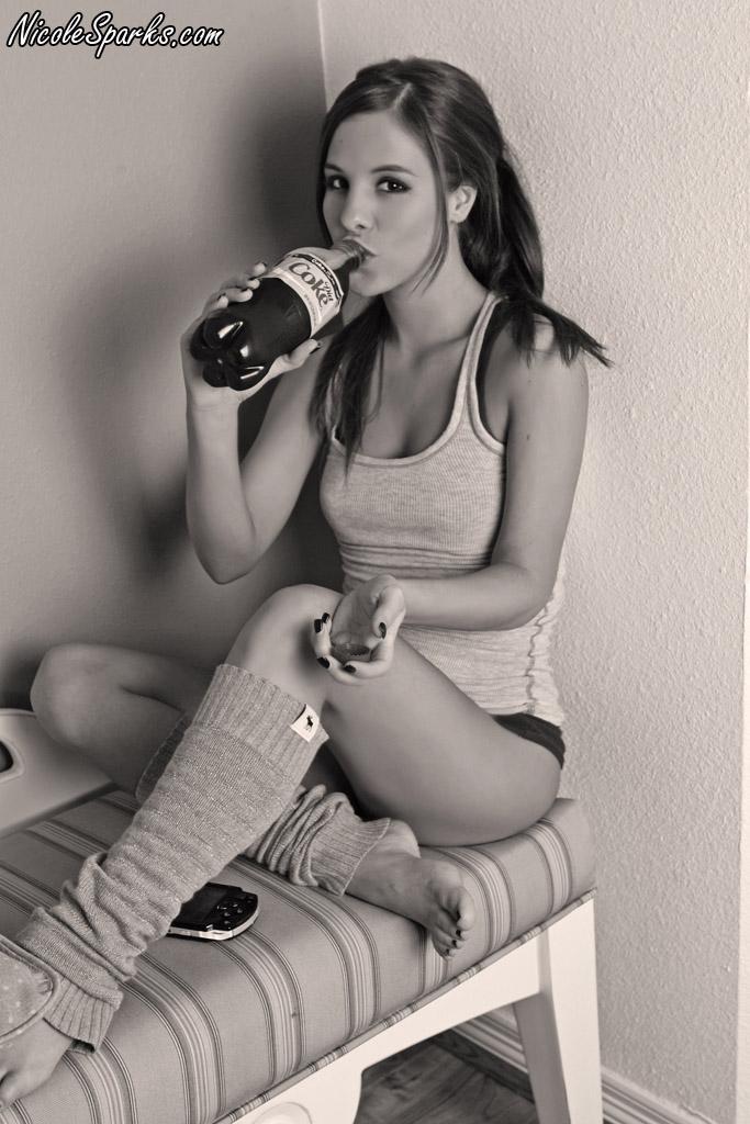 Pictures of teen cutie Nicole Sparks sucking on a bottle in black and white #59754920