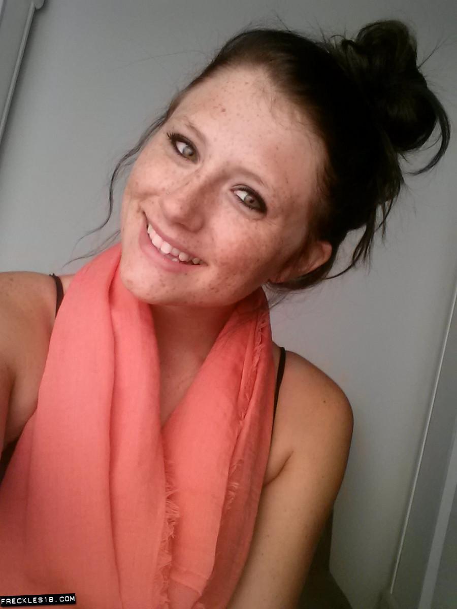 Pretty brunette girl Freckles 18 takes selfies in her melon scarf #54411343