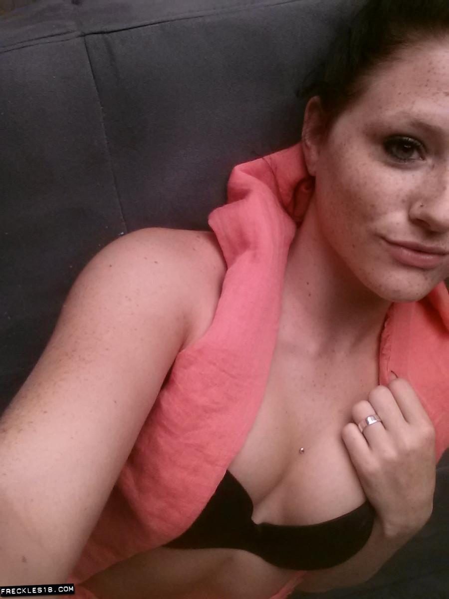 Pretty brunette girl Freckles 18 takes selfies in her melon scarf #54411457