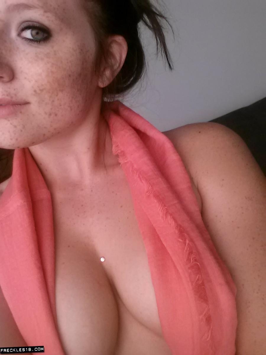 Pretty brunette girl Freckles 18 takes selfies in her melon scarf #54411583