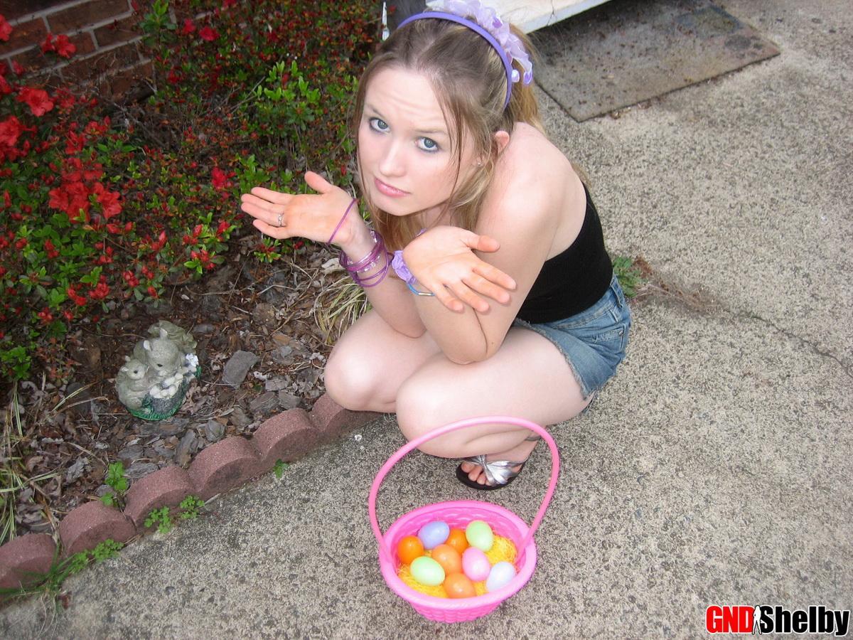 Girl next door Shelby flashes her perky boobs while hunting for easter eggs #58761382