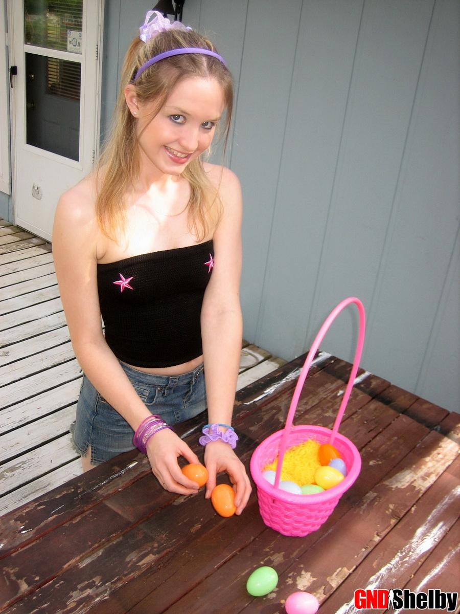 Girl next door Shelby flashes her perky boobs while hunting for easter eggs #58761486