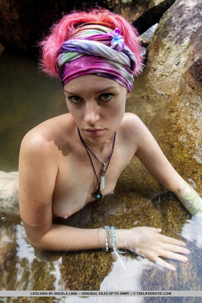 Alt girl Leocadia gets naked in the river in the forest #60855934