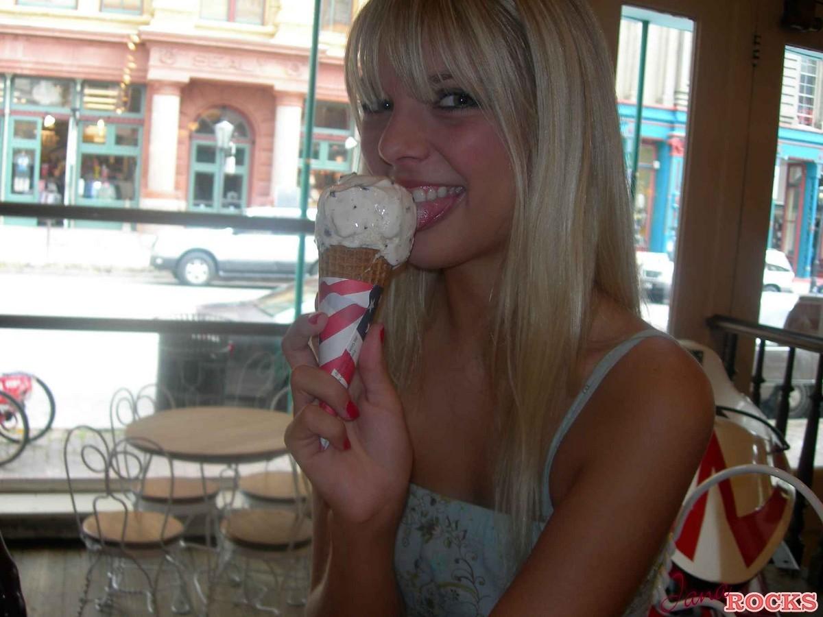 Jana shows off her oral skills with her ice cream cone #55080480