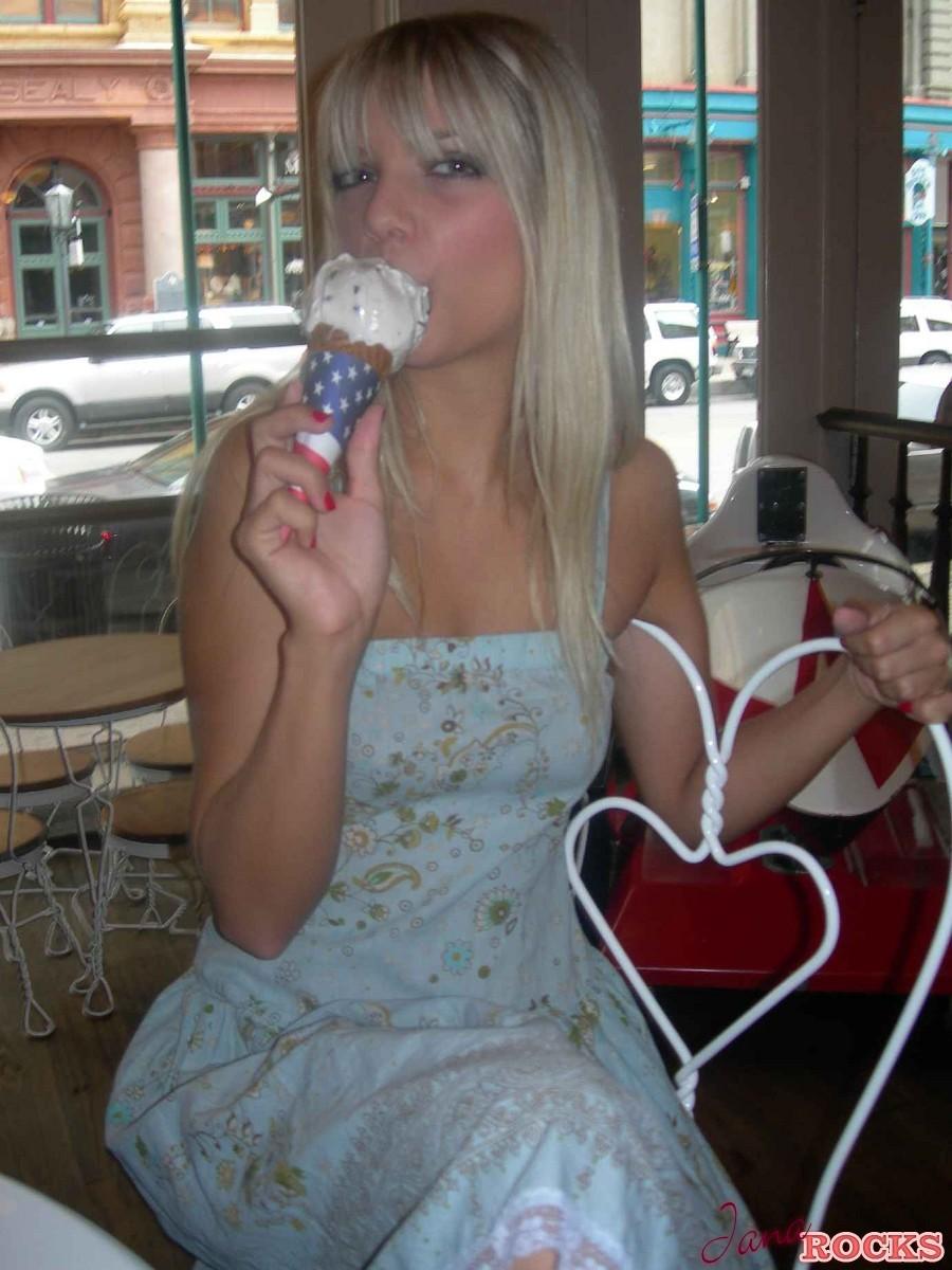 Jana shows off her oral skills with her ice cream cone #55080605