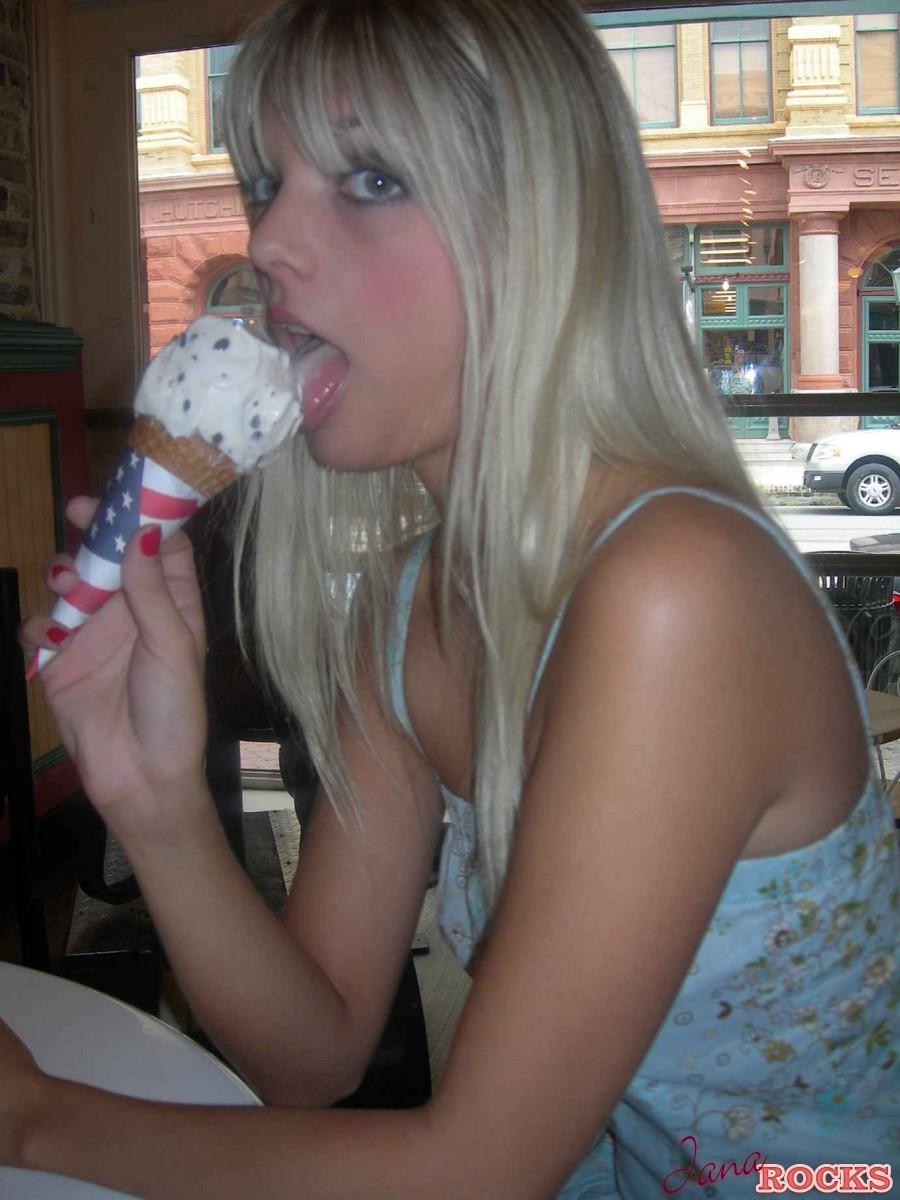 Jana shows off her oral skills with her ice cream cone #55080629