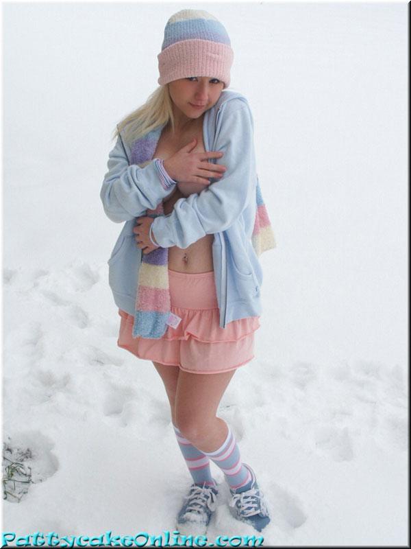 Pictures of blonde teen Pattycake freezing in the snow #59954088