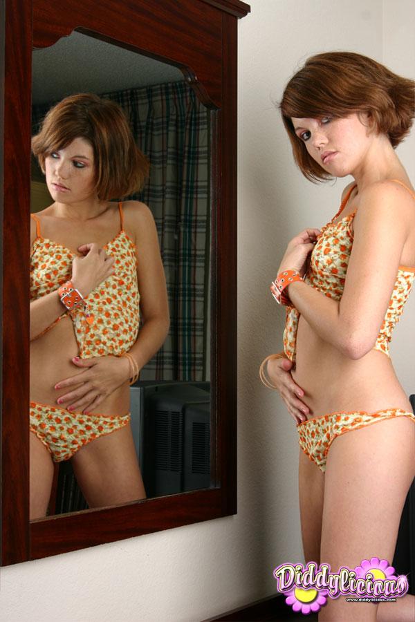 Cutie Diddylicious teases in her orange flower tank-top and panties #54052737