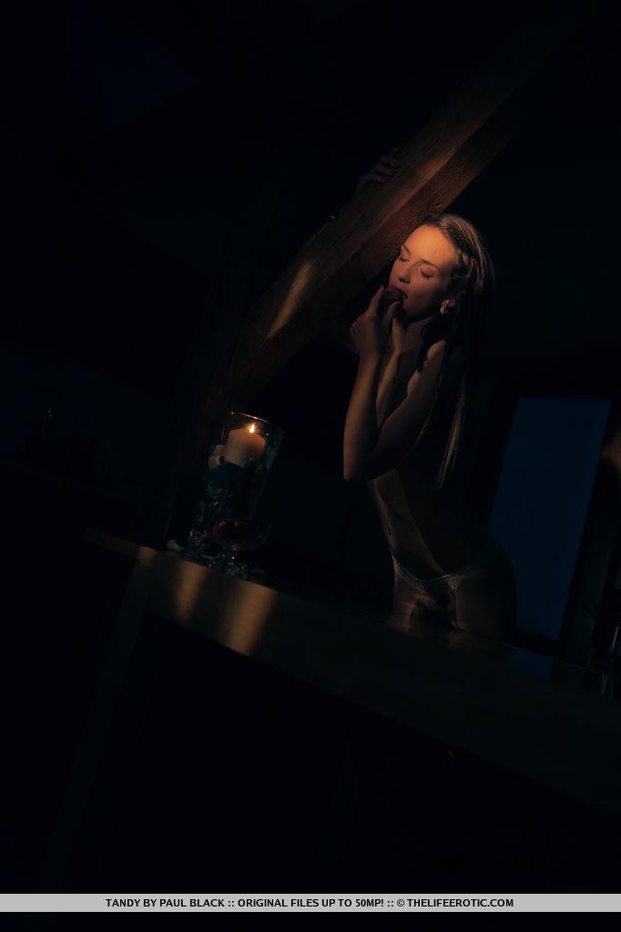 Erotic model Tandy strips naked by candlelight #60863725