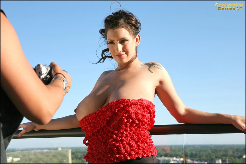 Candids of September Carrino showing off her big boobs on a balcony #59947226