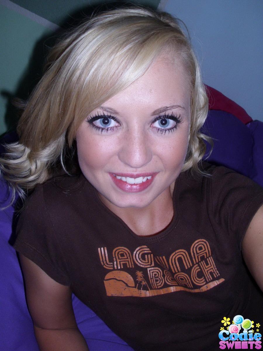 Super cute blonde Codie Sweets takes selfshot pictures of her tight pink pussy #58923136