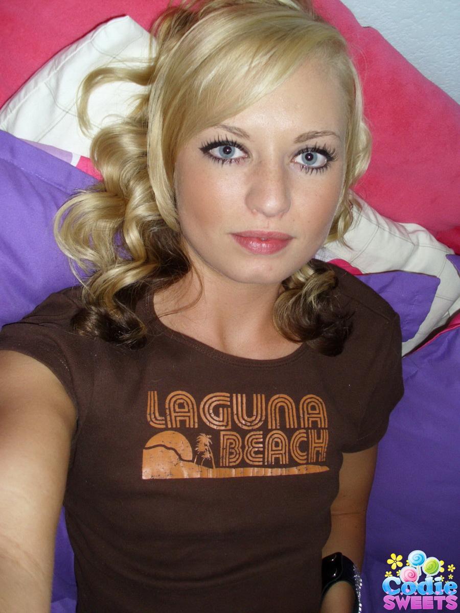 Super cute blonde Codie Sweets takes selfshot pictures of her tight pink pussy #58923180