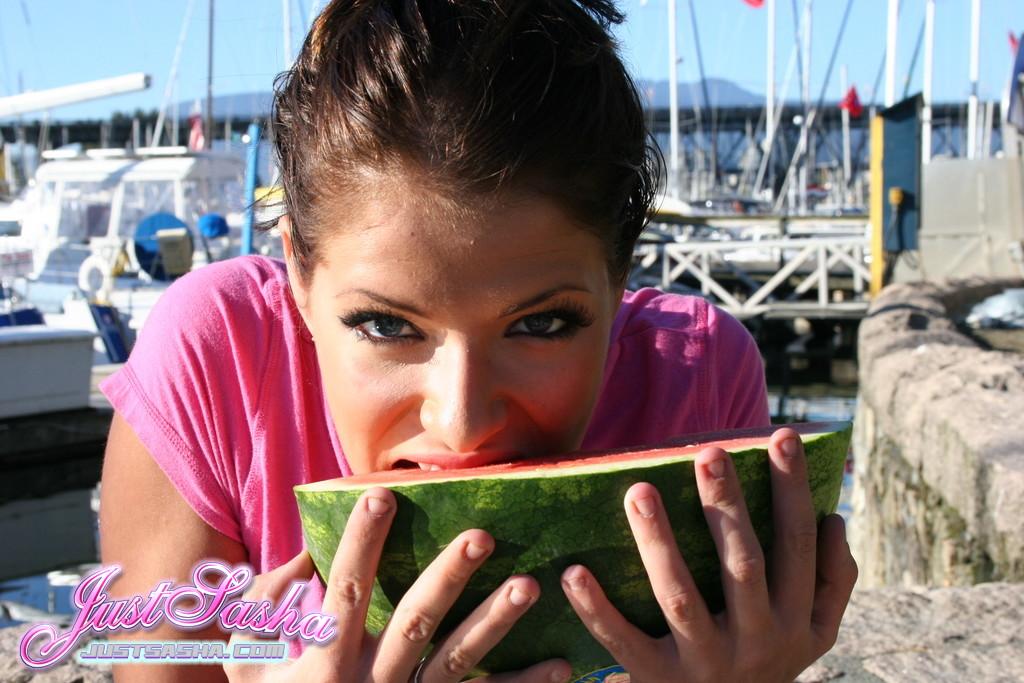 Pictures of Just Sasha making a mess of watermelon #55818794