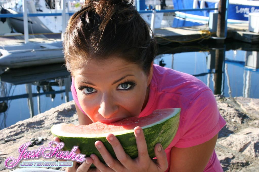 Pictures of Just Sasha making a mess of watermelon #55818913