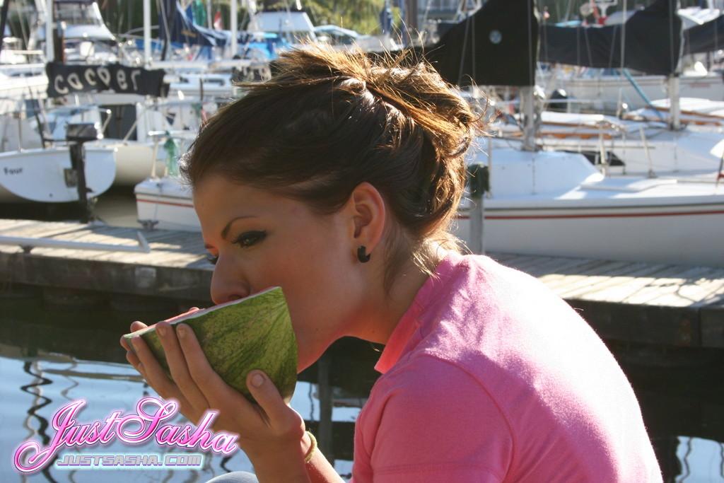 Pictures of Just Sasha making a mess of watermelon #55819074