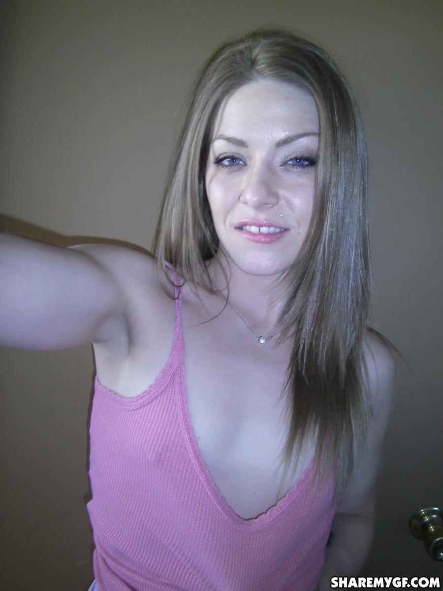 Petite blonde GF takes selfies of her tight body in the bathroom #60793907
