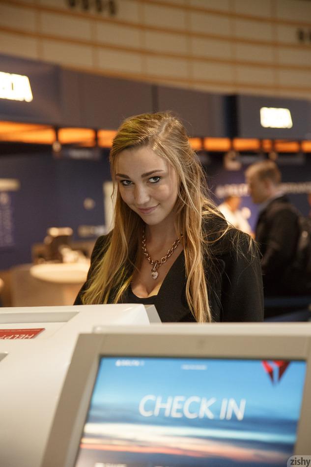 Blonde teen Kendra Sunderland teases you with her panties at an airport #58725344