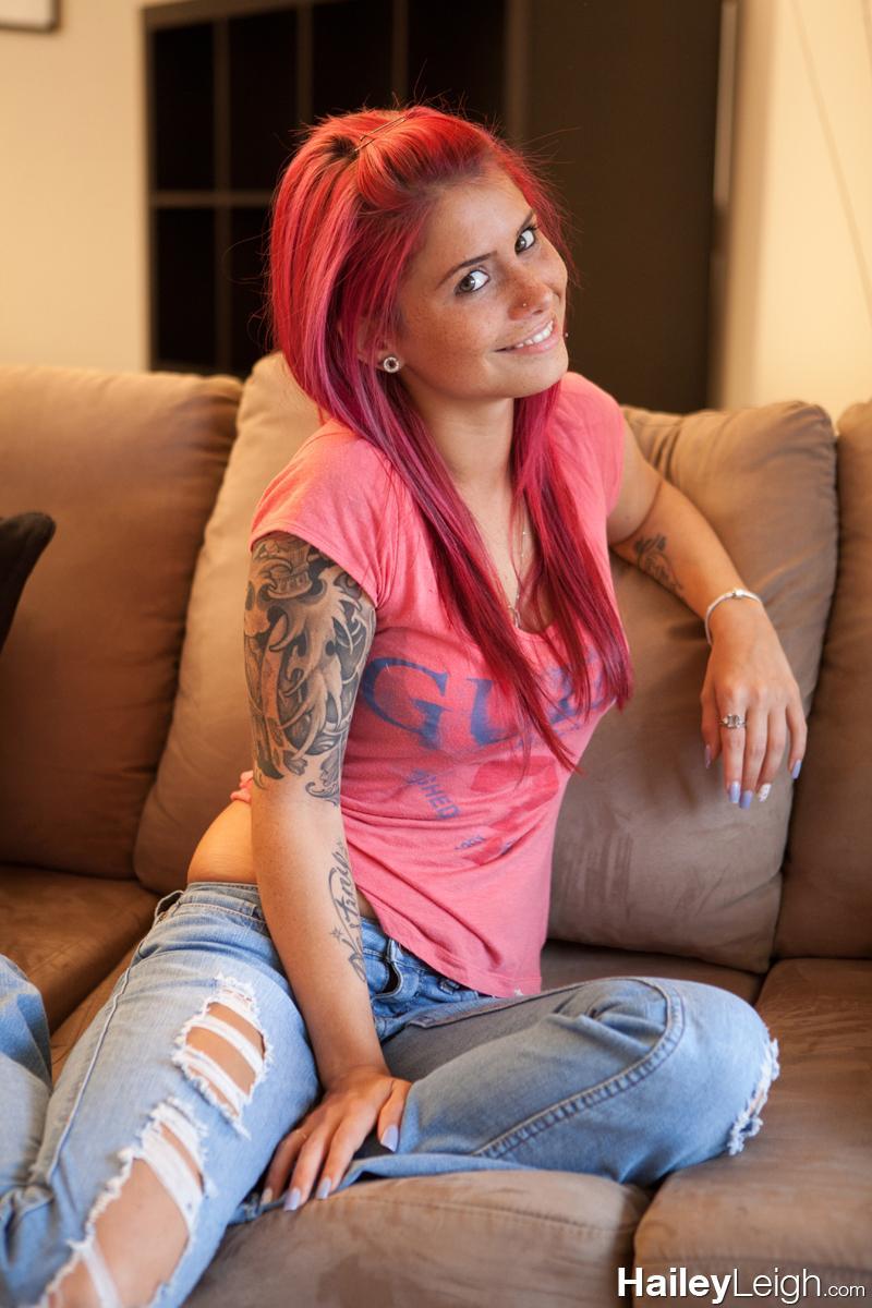 Hailey Leigh dies her hair punk red and strips nude for you #54603071