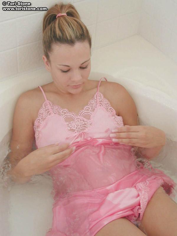 Pictures of Tori Stone taking a bath in her lingerie #60108550
