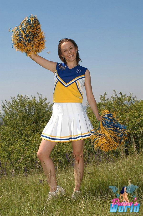 Pictures of a cheerleader toying her tight pussy outside #53847200