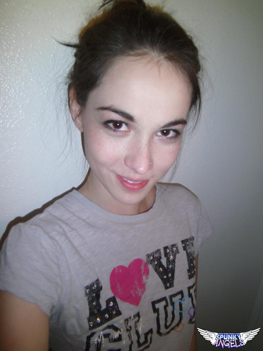 Petite coed Emily Grey lifts her college shirt and takes selfies #54227930