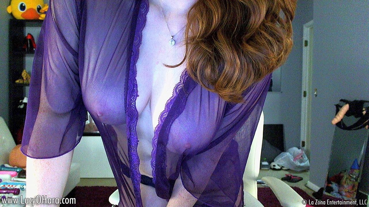 Redhead teen Lucy Ohara pulls out her dildo and teases in purple lingerie #59118183