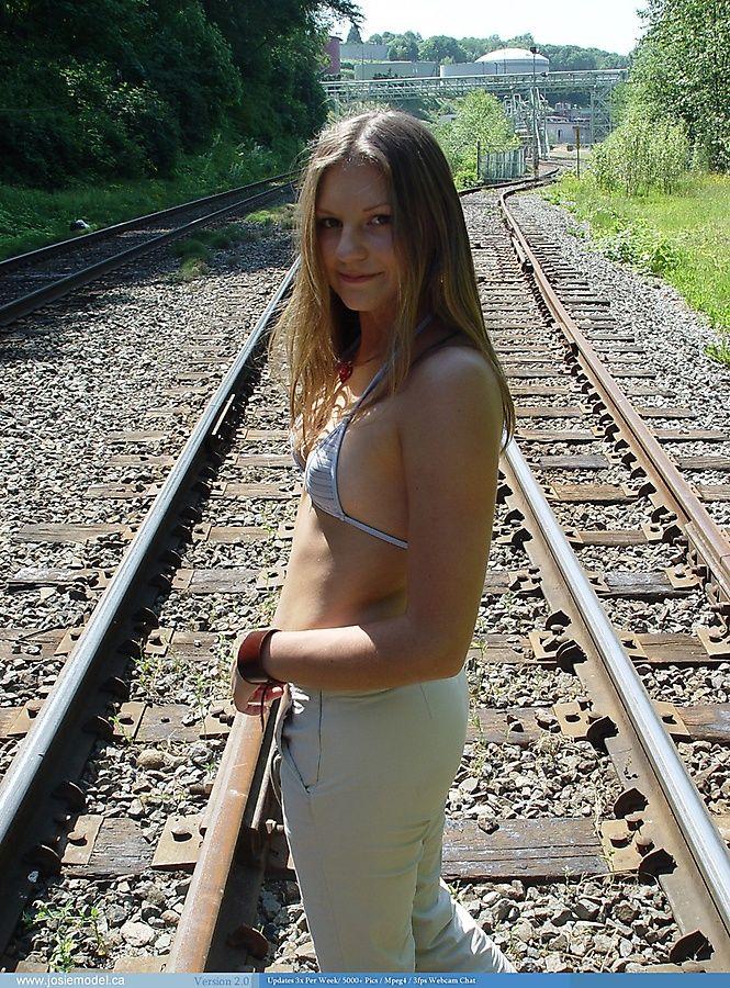 Pictures of teen Josie Model exposing herself on a train track #55700761