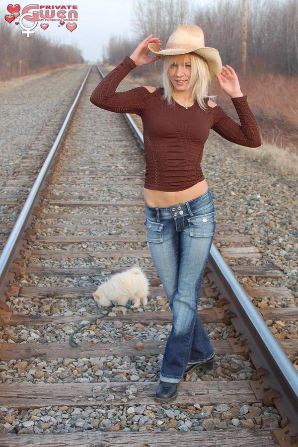 Pictures of Private Gwen flashing and pissing on the rail road #59840977