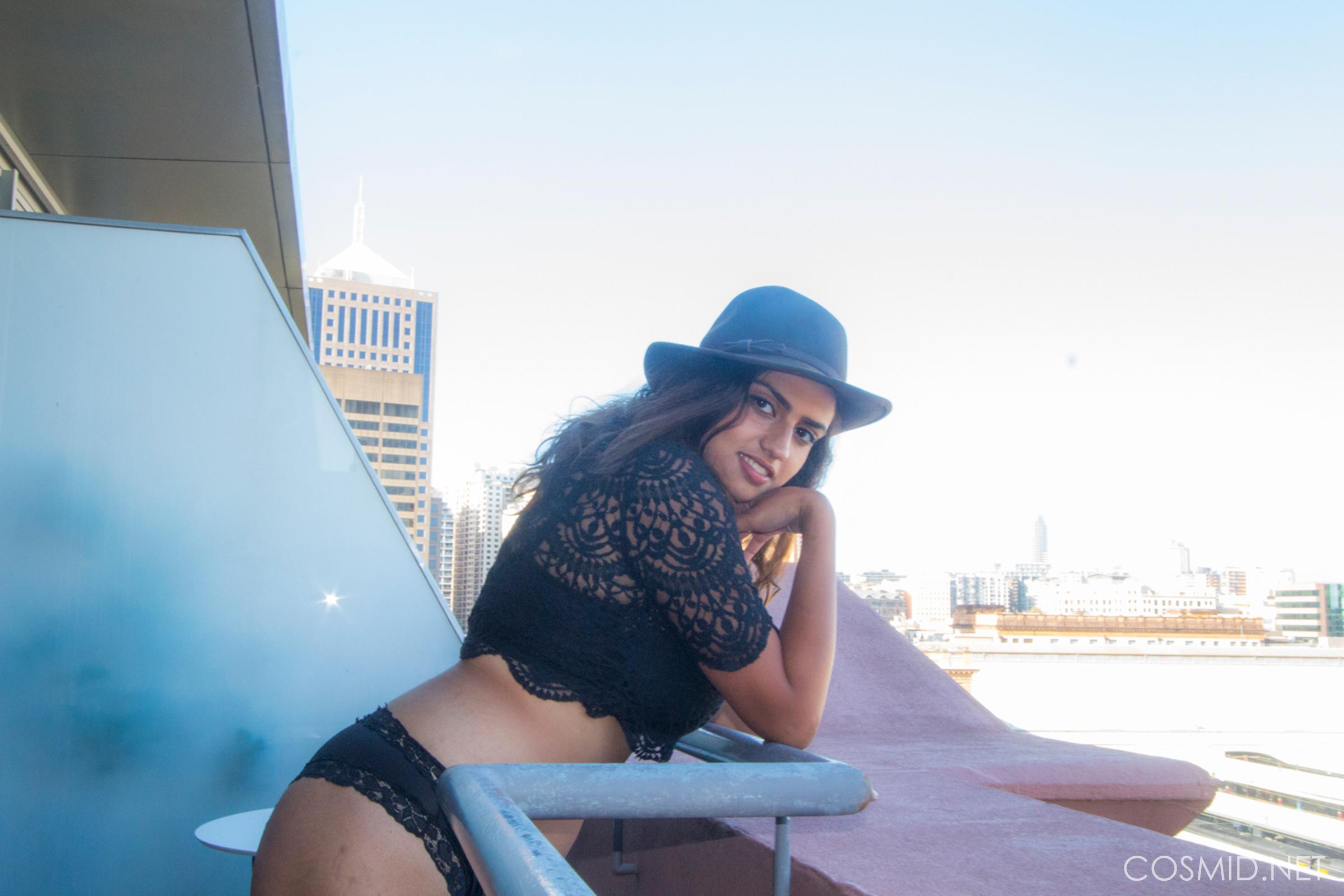 Curvy latina Lena Moore strips naked on the balcony #60284149