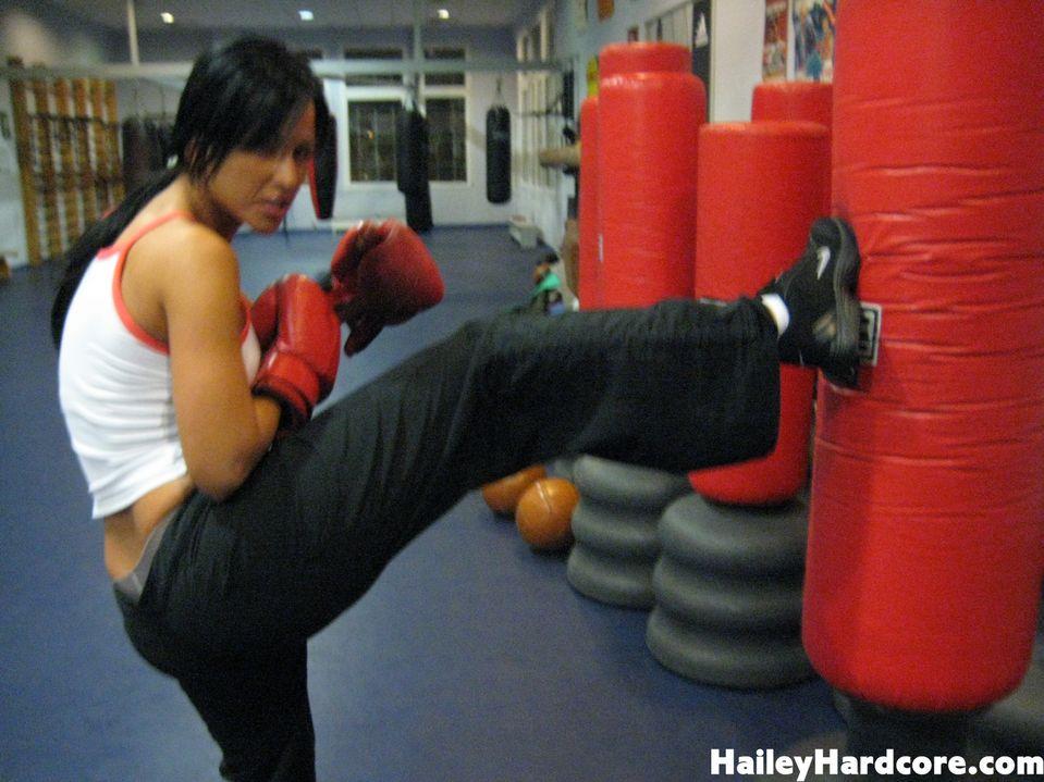 Pictures of Hailey Hardcore masturbating after boxing practice #54597607
