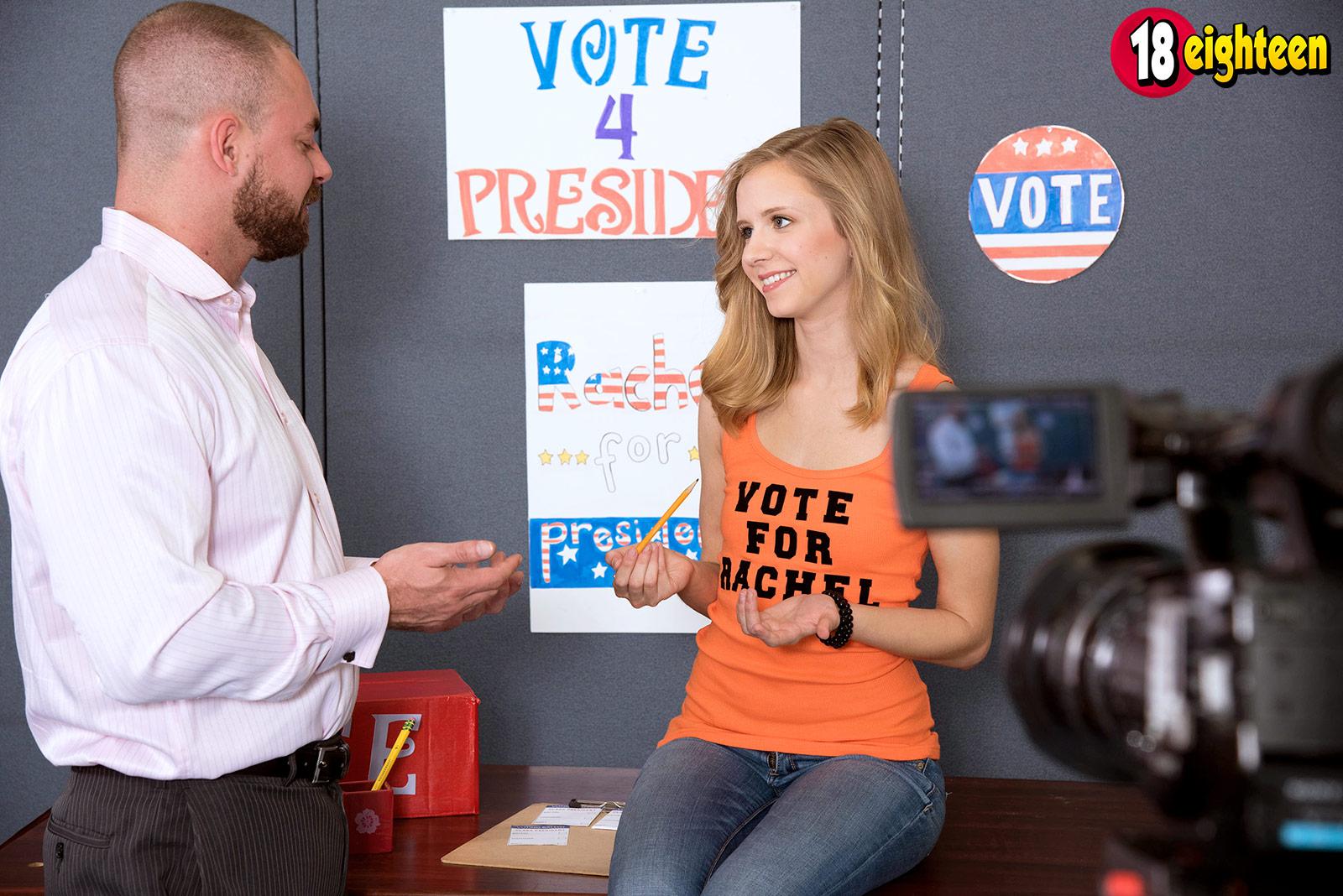 La joven rubia rachel james promete ponerse si gana la presidencia de la clase
 #59847042