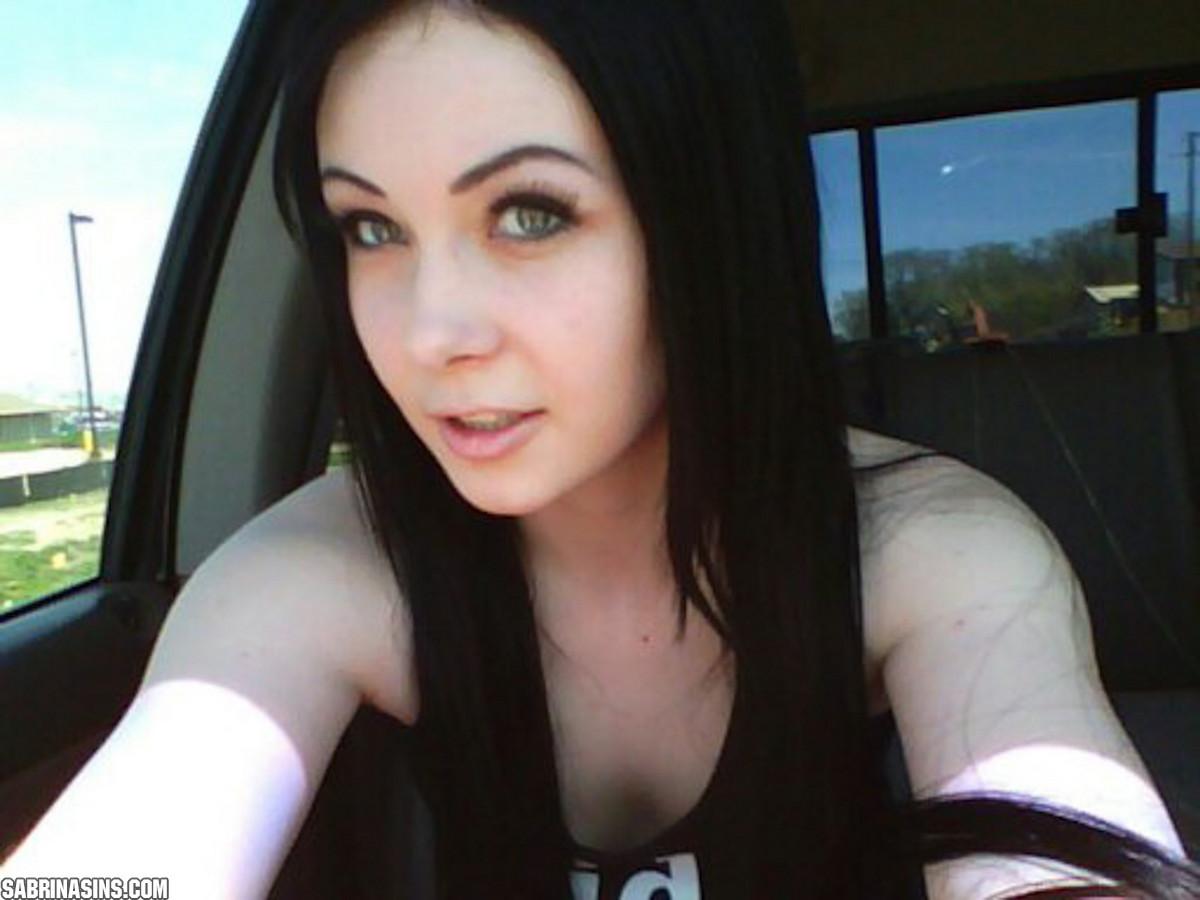 Beautiful teen Sabrina Sins takes sexy pics of herself in her car #59888250