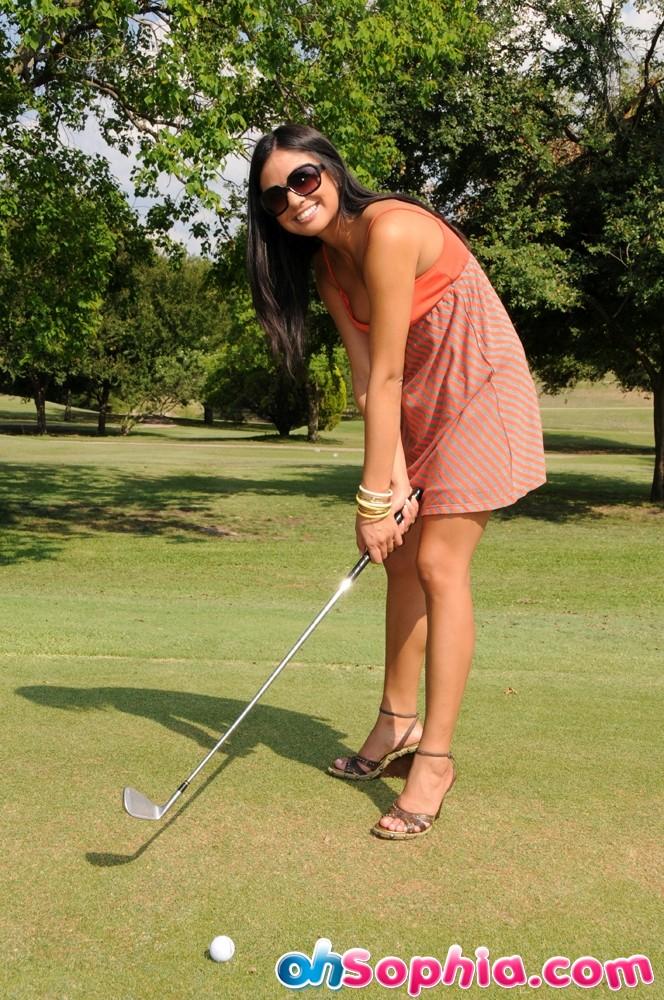 Pictures of teen babe Oh Sophia flashing on the golf course #53828384