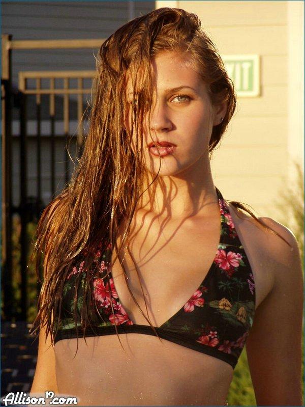 Pictures of teen model Allison 19 flashing her tits in the pool #53040935