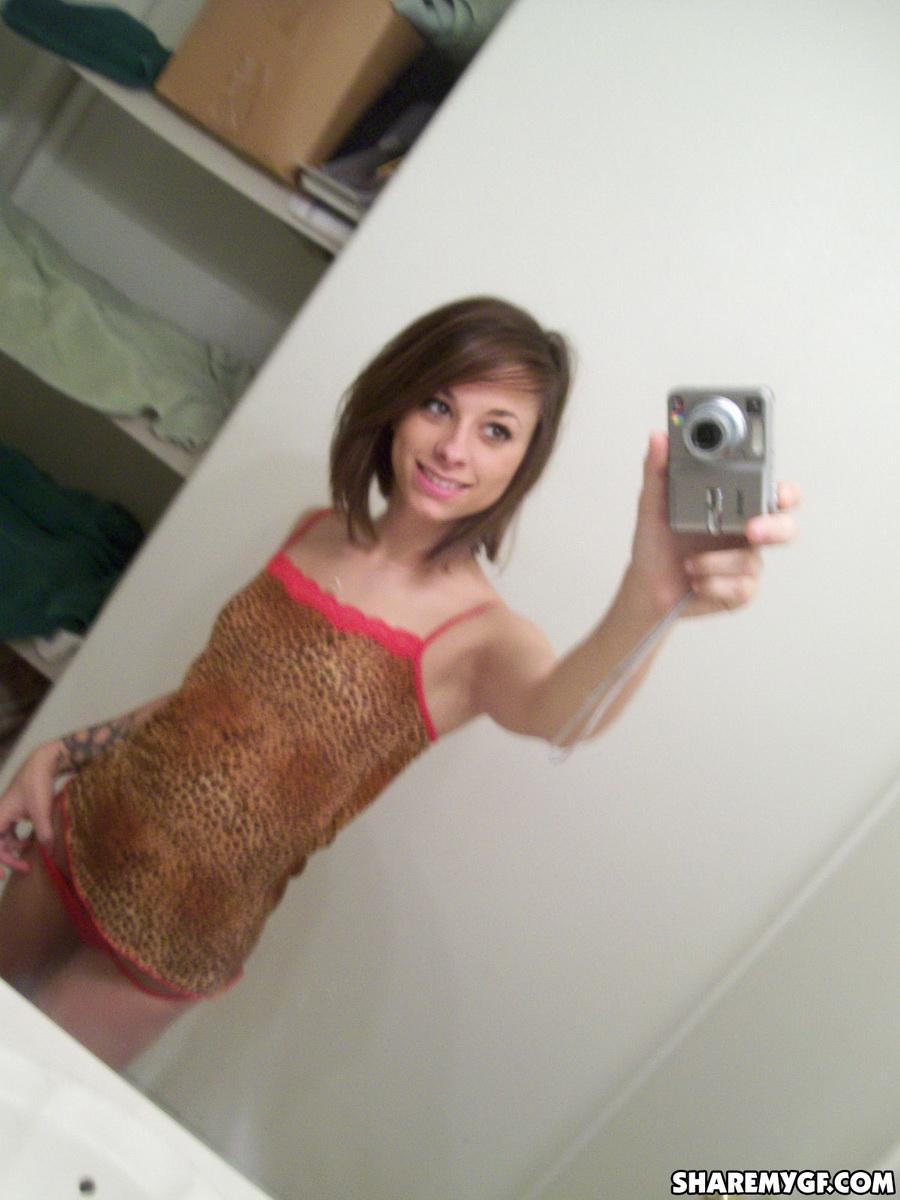 Brunette Teen Takes Selfies Of Her Hot Body In The Bathroom