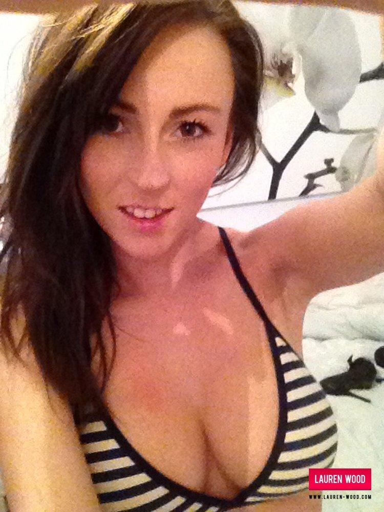 Brunette babe Lauren Wood strips her stripy lingerie just for you #58856888