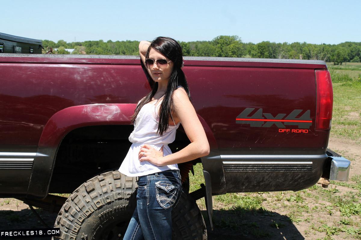 Hot Country Girl Freckles 18 Teases With Her Red Pickup Truck