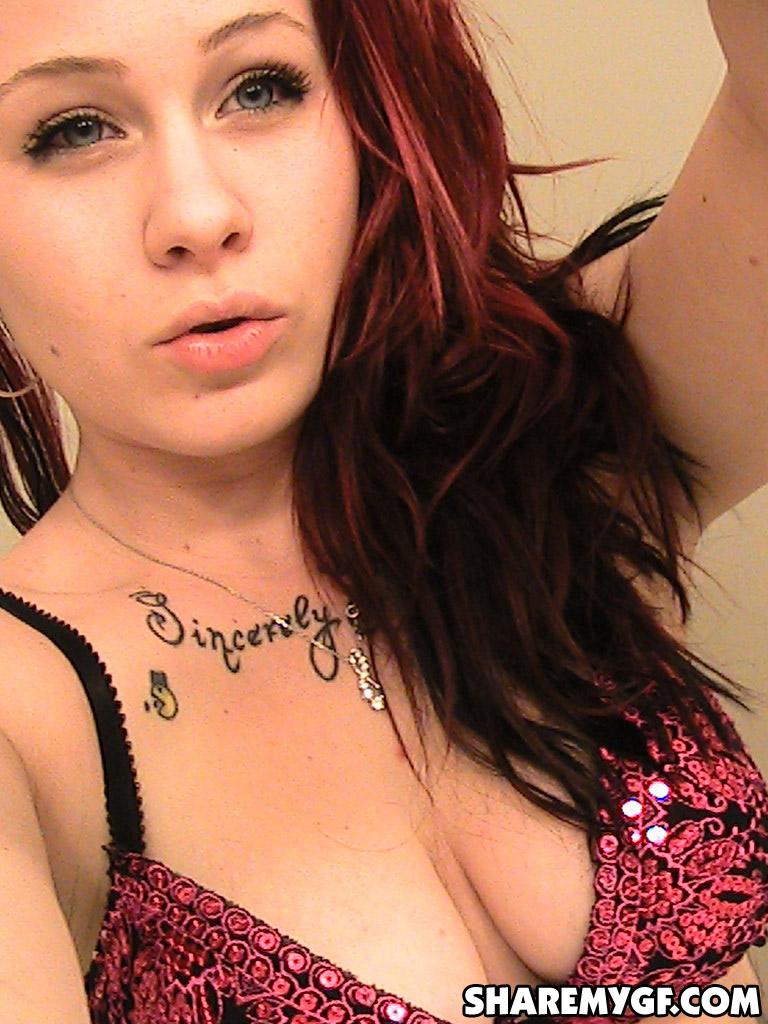 Hot busty redhead emo girl takes pics of herself in the bathroom #60798181