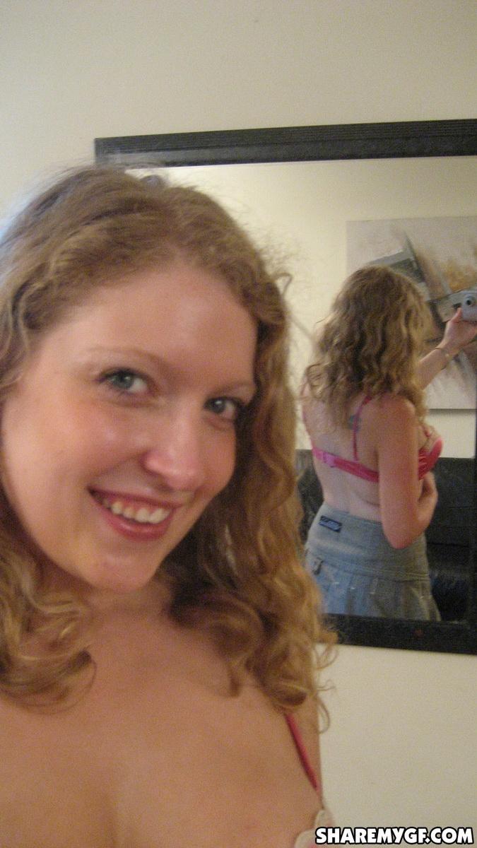 Busty blonde girlfriend takes selfies in the mirror of her big natural tits #60790901