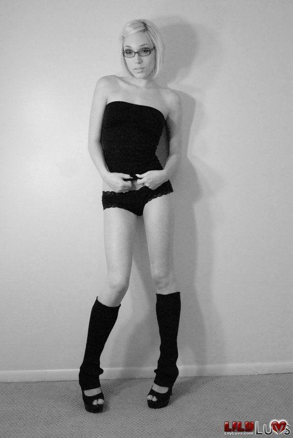 Pictures of Lily Luvs teasing in black and white #58960130