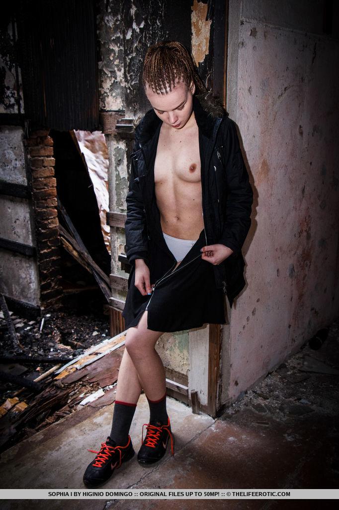 Erotic model Sophia I strips in a grungy abandoned building #61974762