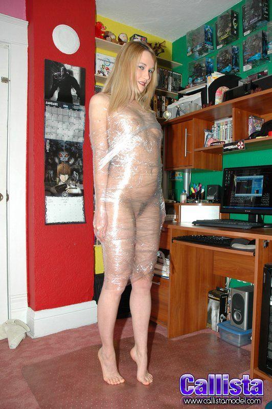 Pictures of teen girl Callista Model masturbating while bound in plastic wrap #53607332