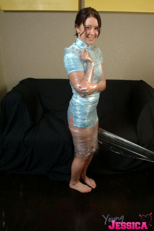 Pictures of teen Young Jessica playing with plastic wrap #60185023