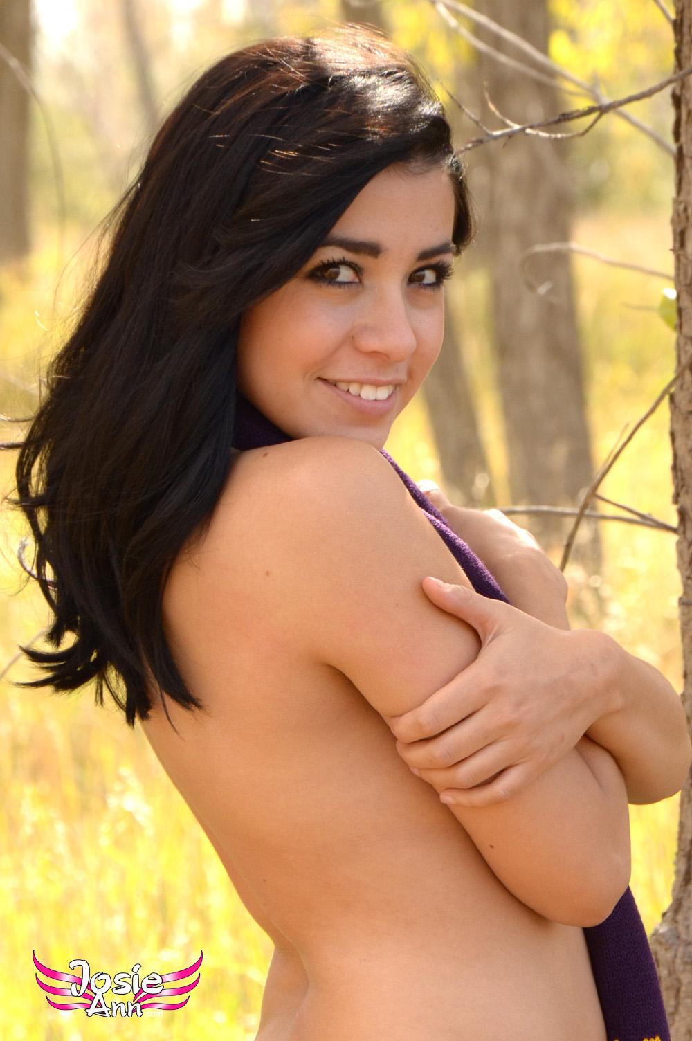 Brunette teen Josie Ann strips naked outside on a lovely fall day #55650482