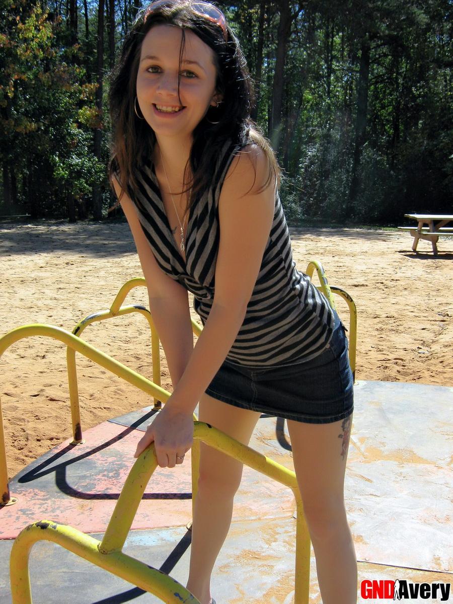 Avery flashes her perky perfect tits while playing at the playground #54547349