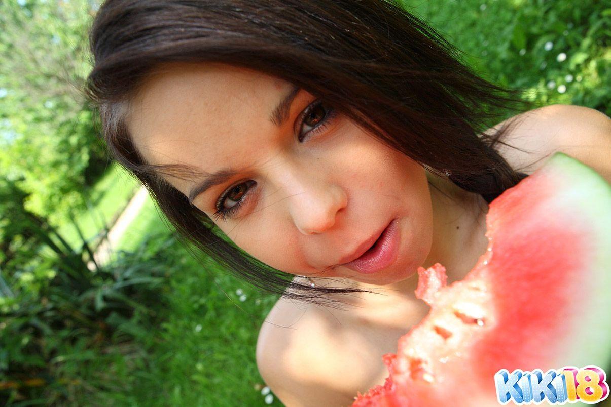Pictures of teen girl Kiki 18 getting naughty with her watermelon #58734430