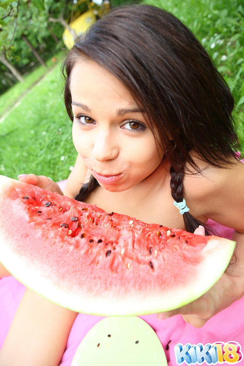 Pictures of teen girl Kiki 18 getting naughty with her watermelon #58734518