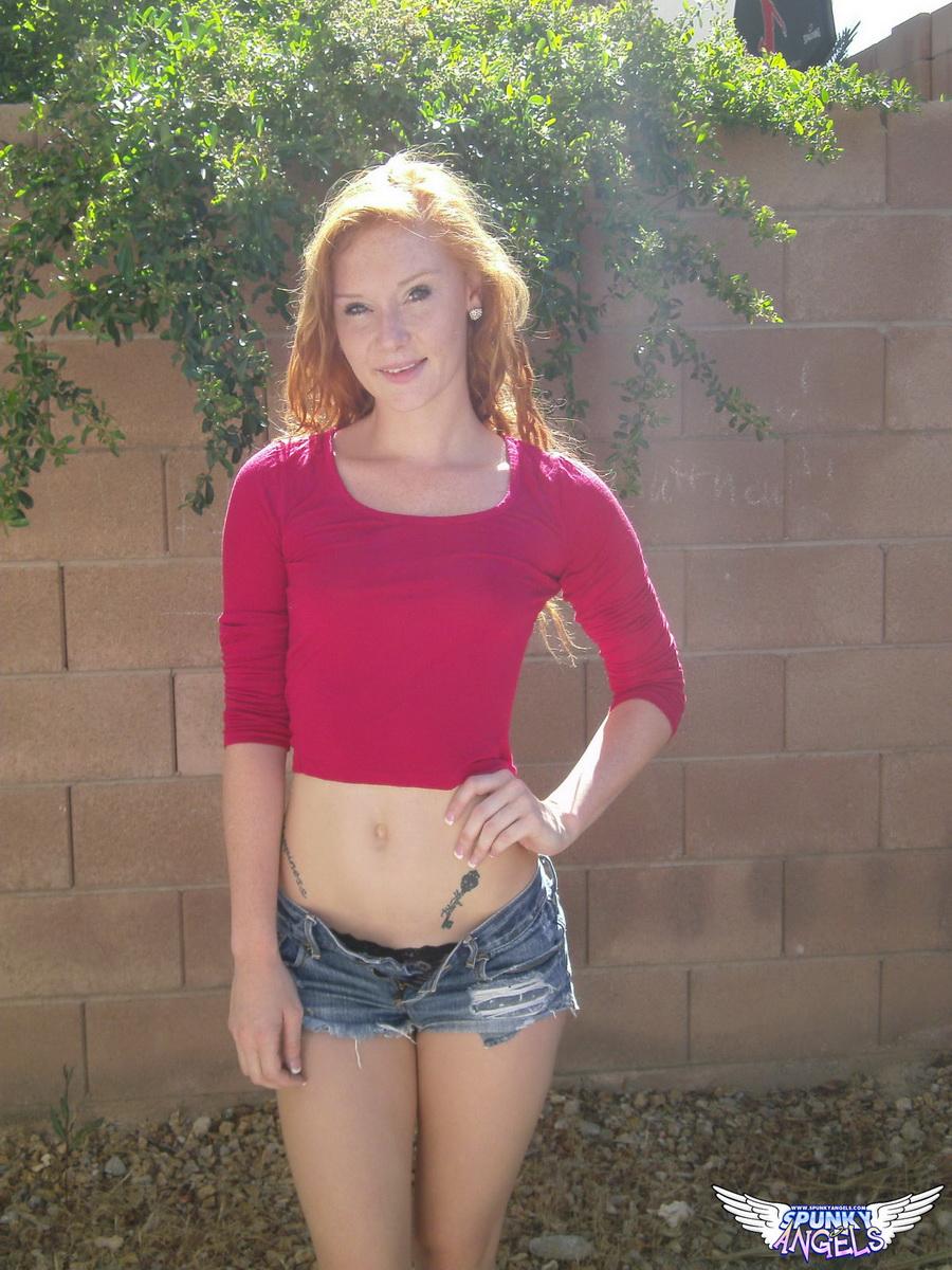 Redhead teen Alex Tanner flashes her hot tight body outside #52950977