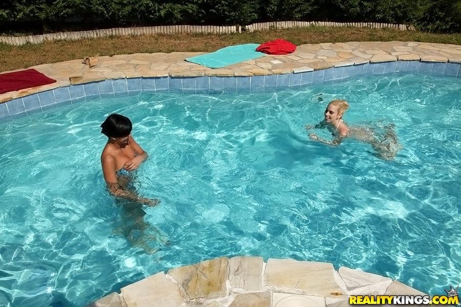 Hot euro teens Nesty and Coco enjoy a steamy sex party by the pool #53848117